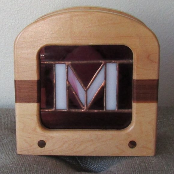 M Stain Glass Wood Napkin Holder